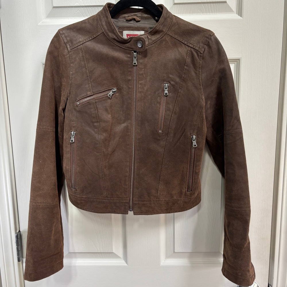 Levis Y2K Womens Mocha Brown Genuine Leather Moto BikerCore Jacket Size Medium